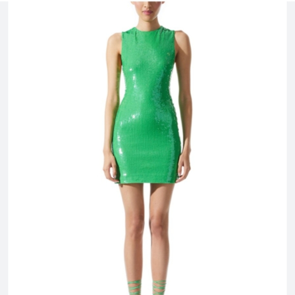 NWT Alice + Olivia Green Sequin Mini Dress - Picture 1 of 12